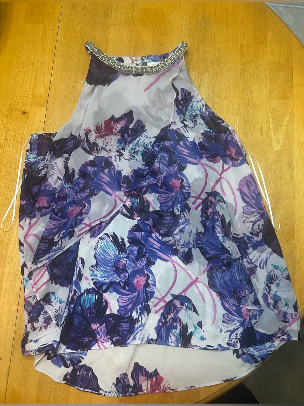 Jennifer Lopez Purple and White Floral Halter Camisole with Beaded Neckline